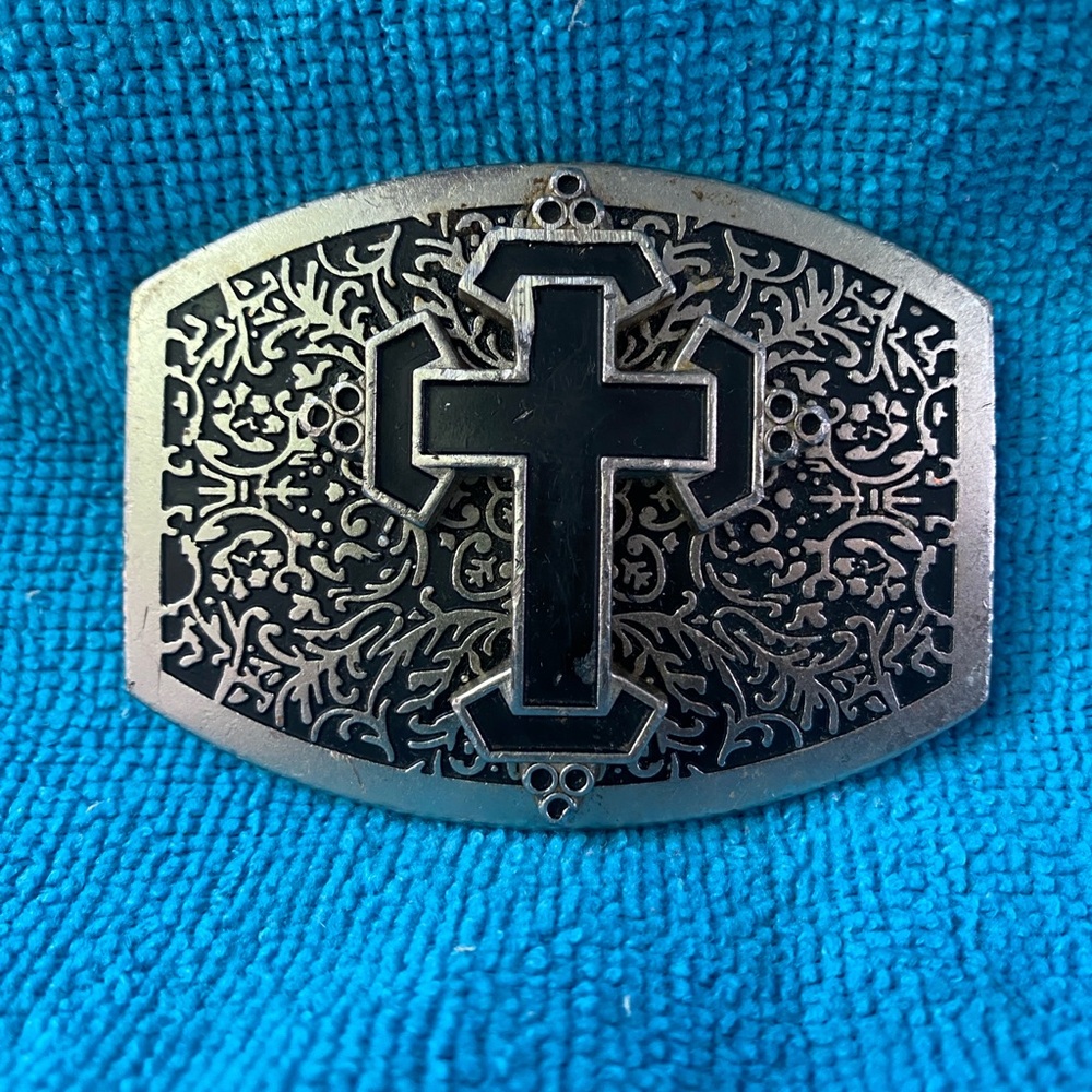 Men's Black Cross Metal Belt Buckle - Unbranded